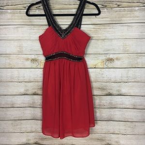 Gianni Bini Beaded Cocktail Dress Sheer Mid